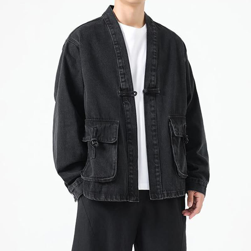 Denim Button Design Men's Cotton Long Sleeve Jacket With Pockets