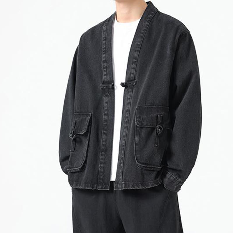 Denim Button Design Men's Cotton Long Sleeve Jacket With Pockets