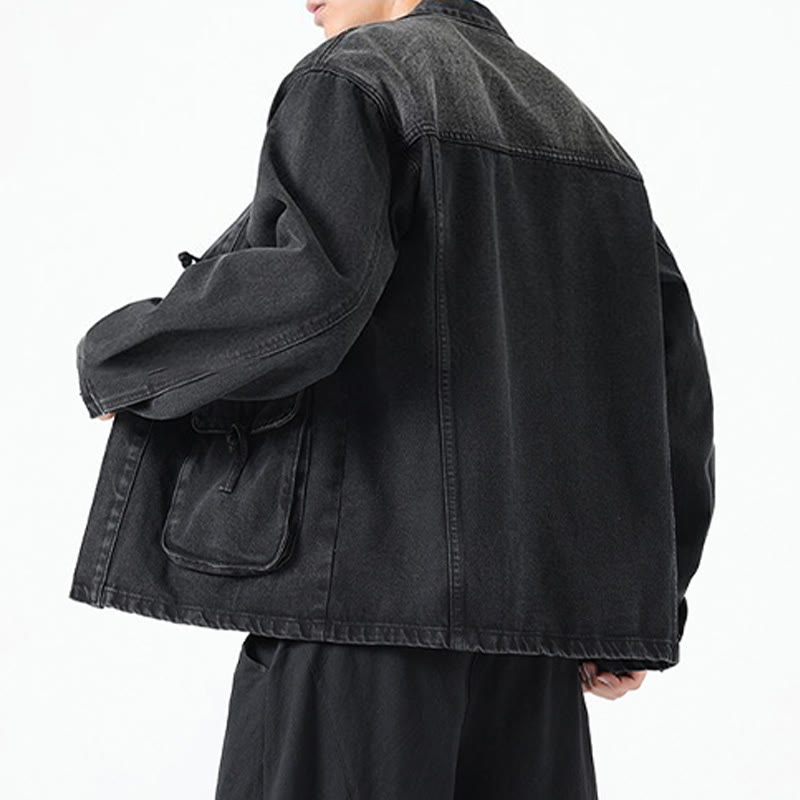 Denim Button Design Men's Cotton Long Sleeve Jacket With Pockets