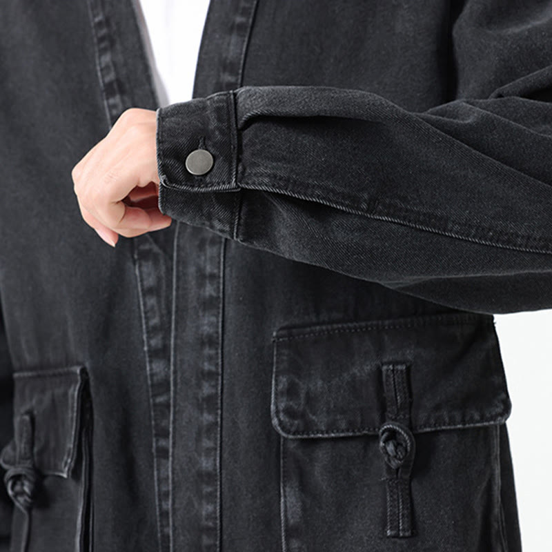 Denim Button Design Men's Cotton Long Sleeve Jacket With Pockets
