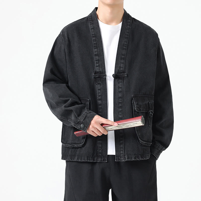 Denim Button Design Men's Cotton Long Sleeve Jacket With Pockets