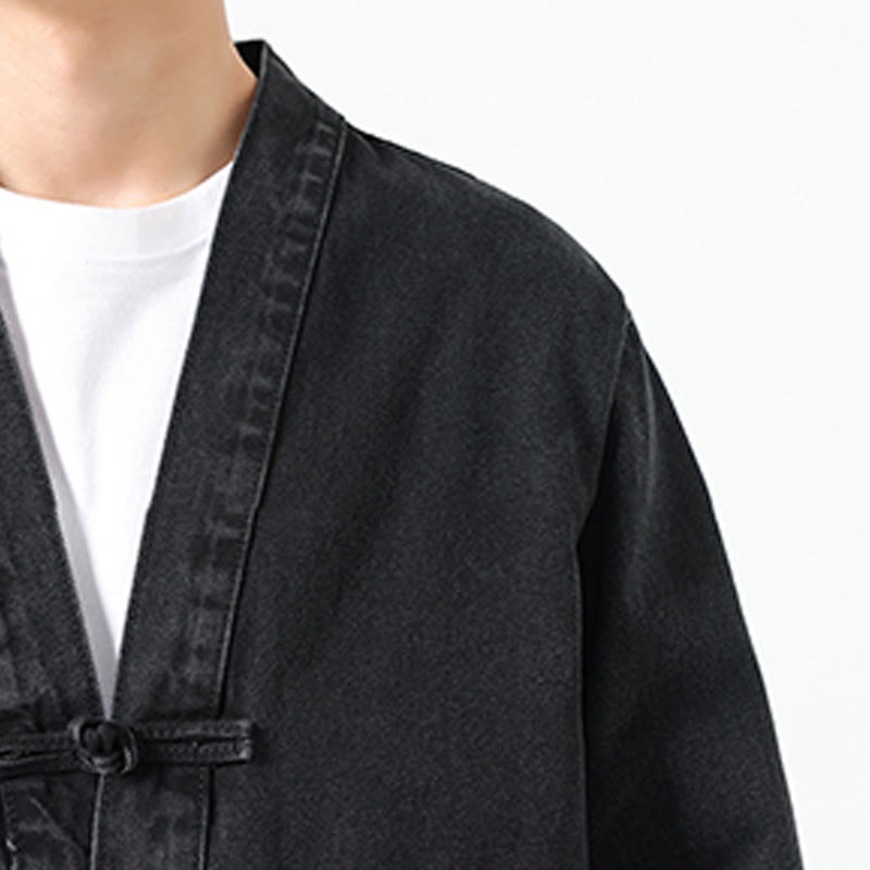 Denim Button Design Men's Cotton Long Sleeve Jacket With Pockets