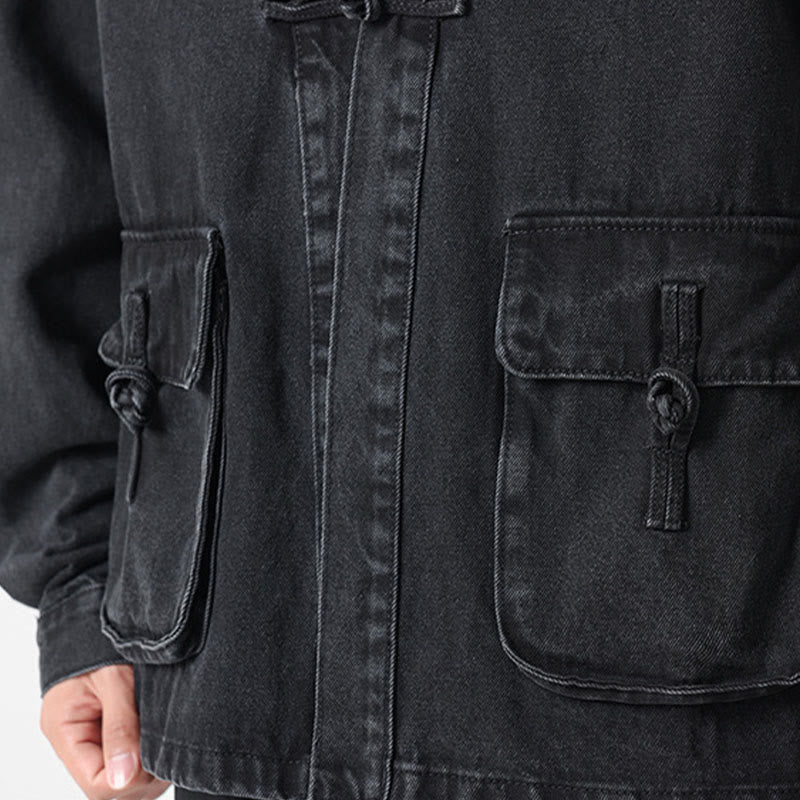 Denim Button Design Men's Cotton Long Sleeve Jacket With Pockets