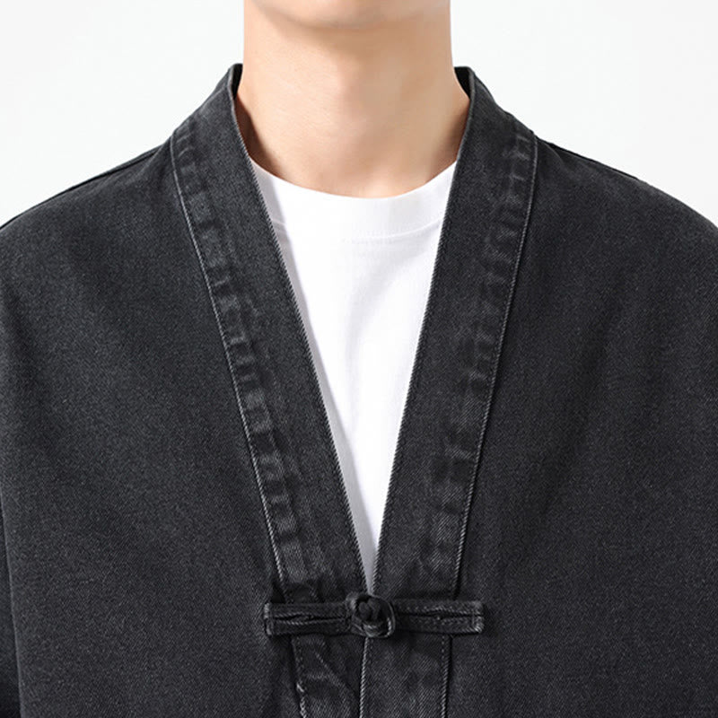 Denim Button Design Men's Cotton Long Sleeve Jacket With Pockets
