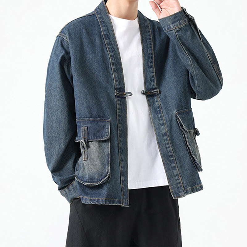Denim Button Design Men's Cotton Long Sleeve Jacket With Pockets
