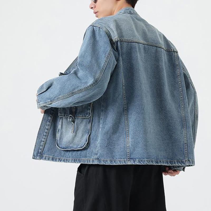 Denim Button Design Men's Cotton Long Sleeve Jacket With Pockets