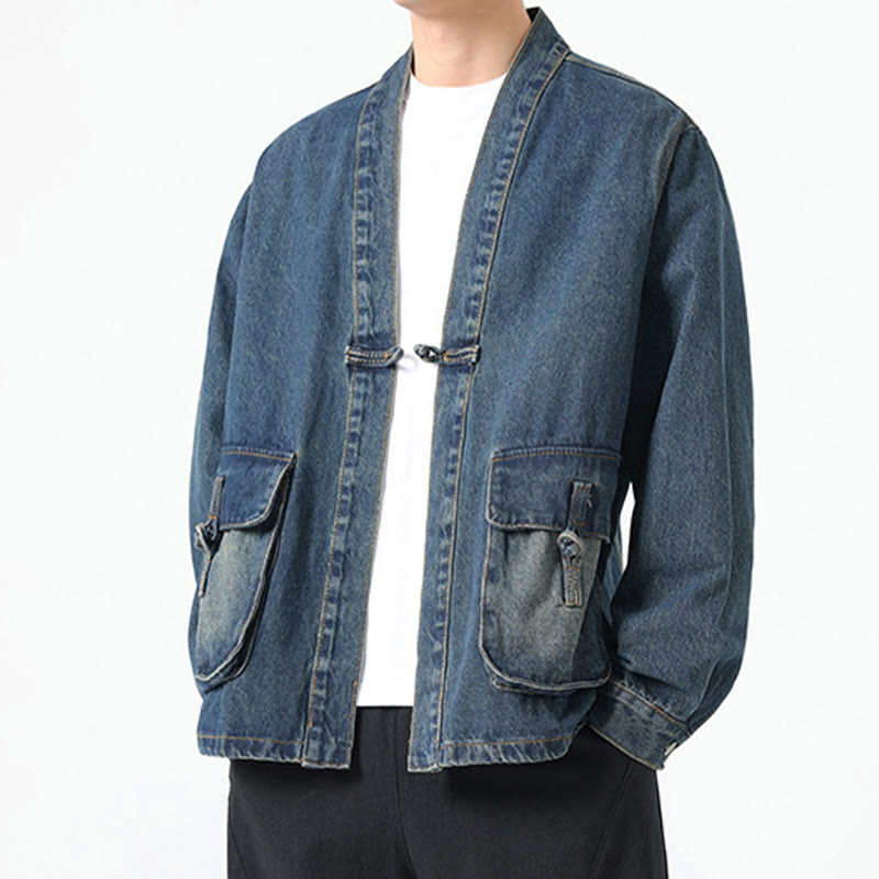Denim Button Design Men's Cotton Long Sleeve Jacket With Pockets