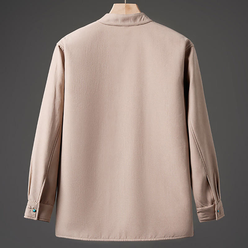 Winter Embroidered Butterfly Ribbon Fleece-Lined Men's Cotton Long Sleeve Jacket