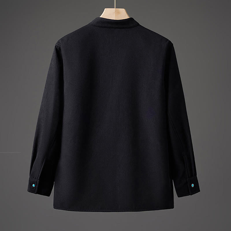 Winter Embroidered Butterfly Ribbon Fleece-Lined Men's Cotton Long Sleeve Jacket