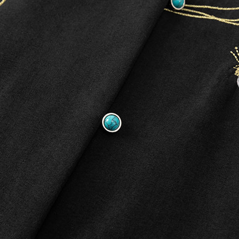 Winter Embroidered Butterfly Ribbon Fleece-Lined Men's Cotton Long Sleeve Jacket