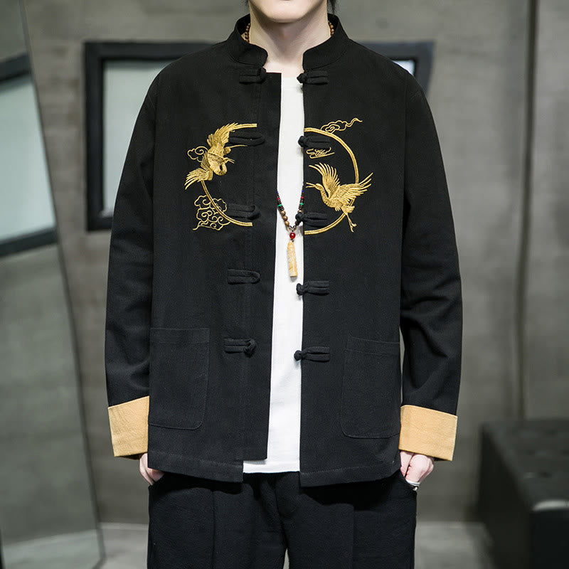 Embroidered Cotton Linen Frog-Button Meditation Shirt