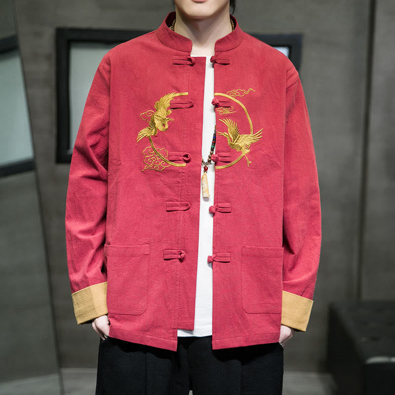 Embroidered Cotton Linen Frog-Button Meditation Shirt