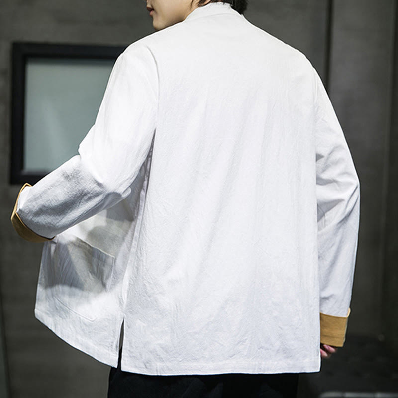 Embroidered Cotton Linen Frog-Button Meditation Shirt