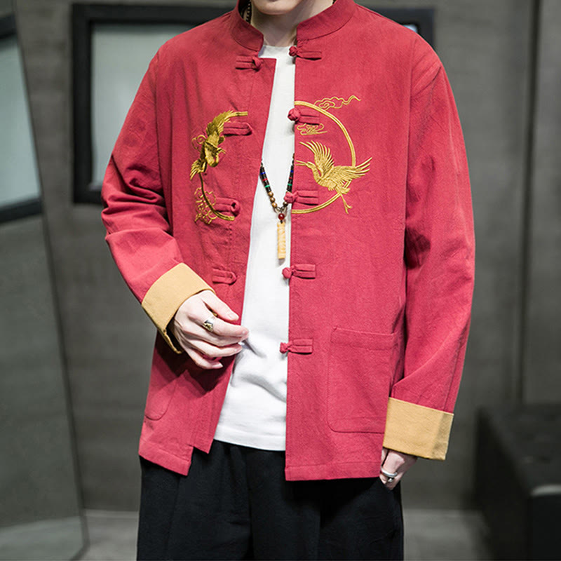 Embroidered Cotton Linen Frog-Button Meditation Shirt