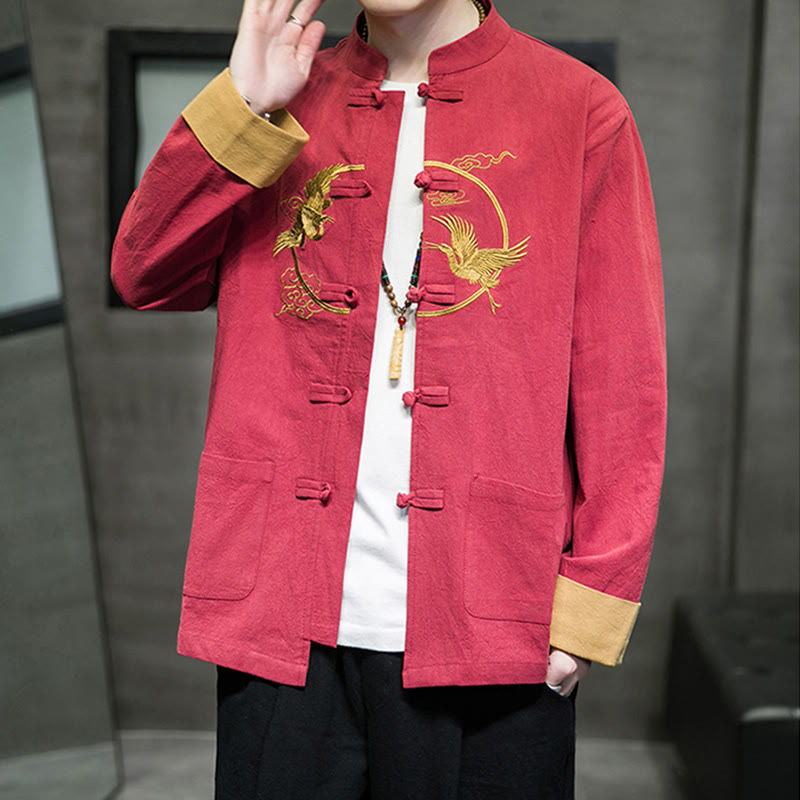 Embroidered Cotton Linen Frog-Button Meditation Shirt