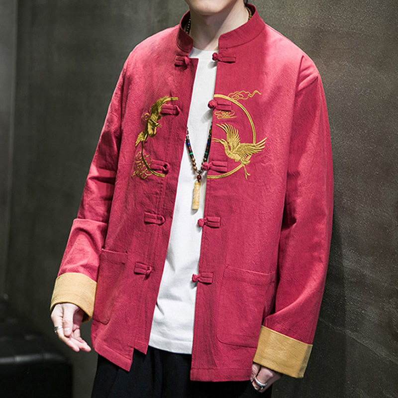 Embroidered Cotton Linen Frog-Button Meditation Shirt