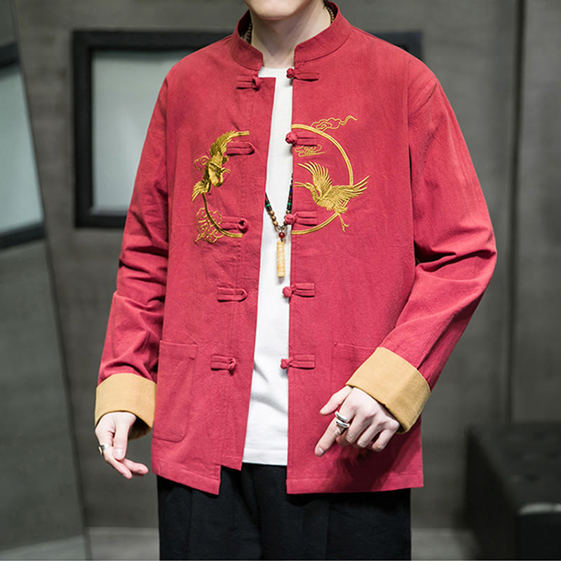 Embroidered Cotton Linen Frog-Button Meditation Shirt