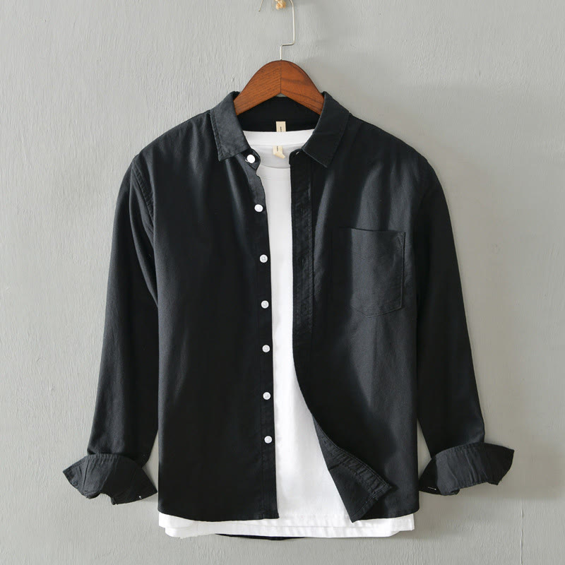 Tactile Cotton Stand Collar Minimalist Meditation Men's Shirt