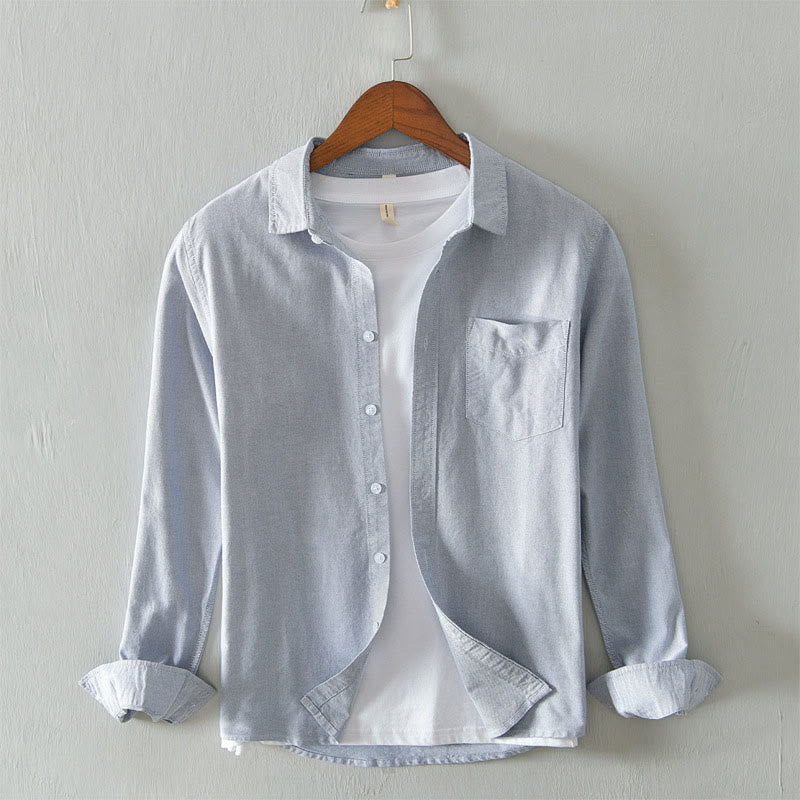 Tactile Cotton Stand Collar Minimalist Meditation Men's Shirt