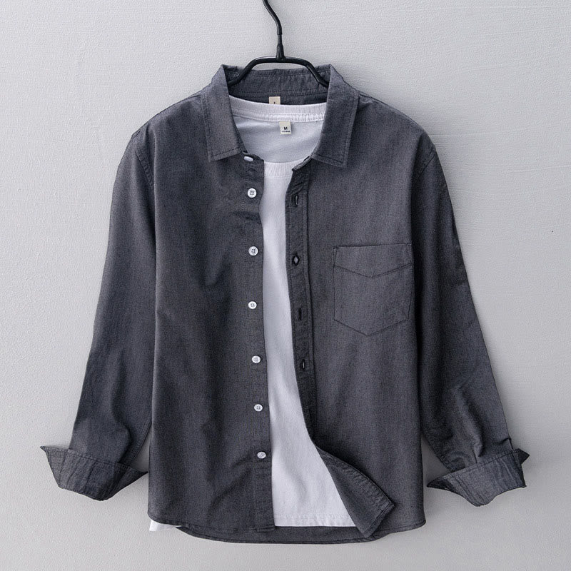 Tactile Cotton Stand Collar Minimalist Meditation Men's Shirt