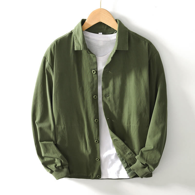 Fall Solid Long Sleeve Buttons Down Men Cotton Shirt With Pockets