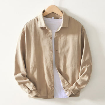 Fall Solid Long Sleeve Buttons Down Men Cotton Shirt With Pockets
