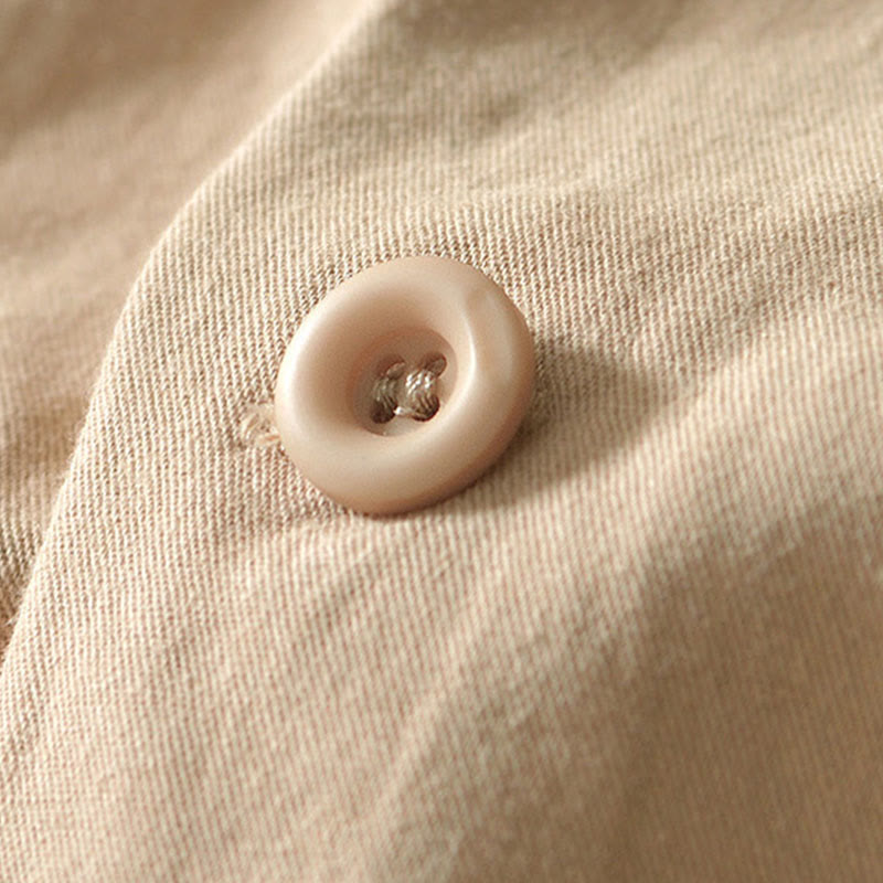 Fall Solid Long Sleeve Buttons Down Men Cotton Shirt With Pockets