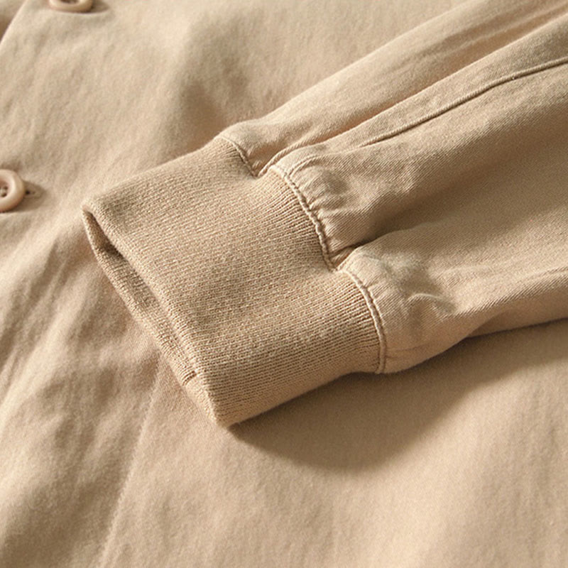 Fall Solid Long Sleeve Buttons Down Men Cotton Shirt With Pockets