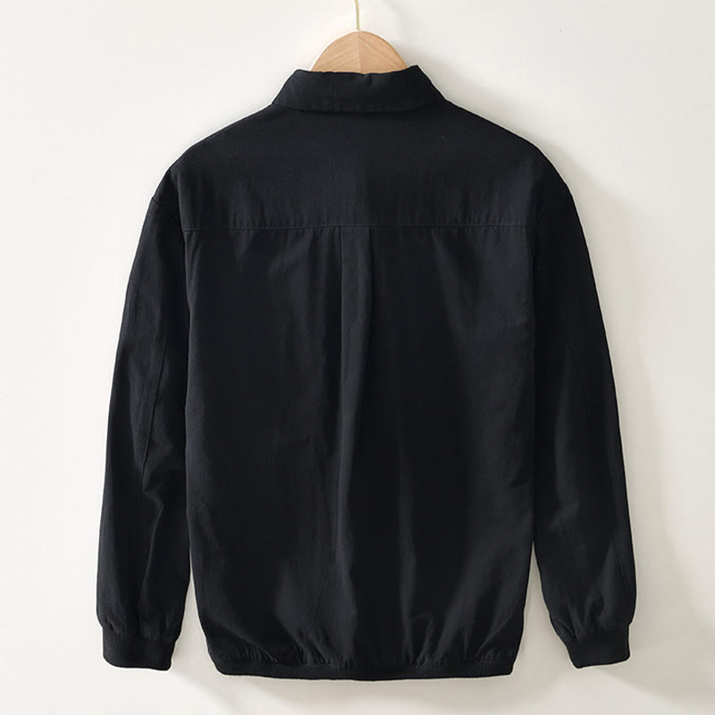 Fall Solid Long Sleeve Buttons Down Men Cotton Shirt With Pockets