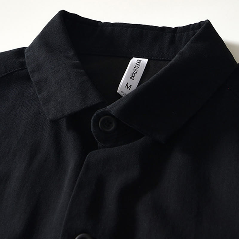 Fall Solid Long Sleeve Buttons Down Men Cotton Shirt With Pockets
