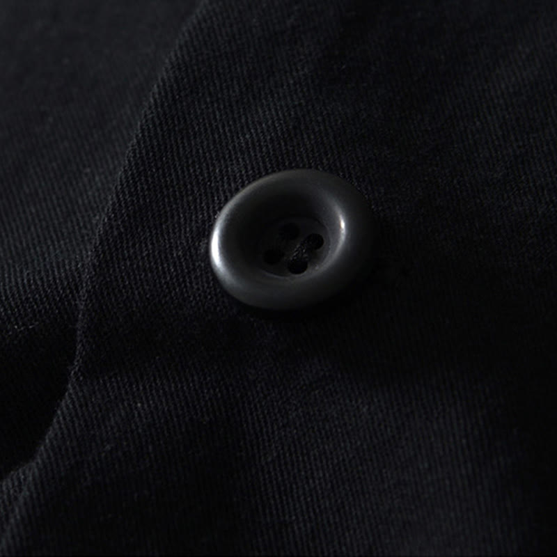 Fall Solid Long Sleeve Buttons Down Men Cotton Shirt With Pockets