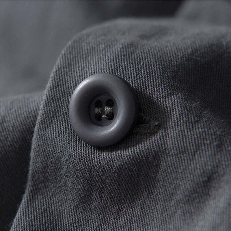 Fall Solid Long Sleeve Buttons Down Men Cotton Shirt With Pockets