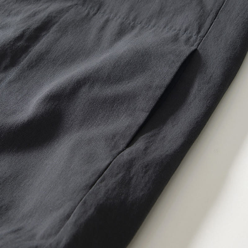 Fall Solid Long Sleeve Buttons Down Men Cotton Shirt With Pockets