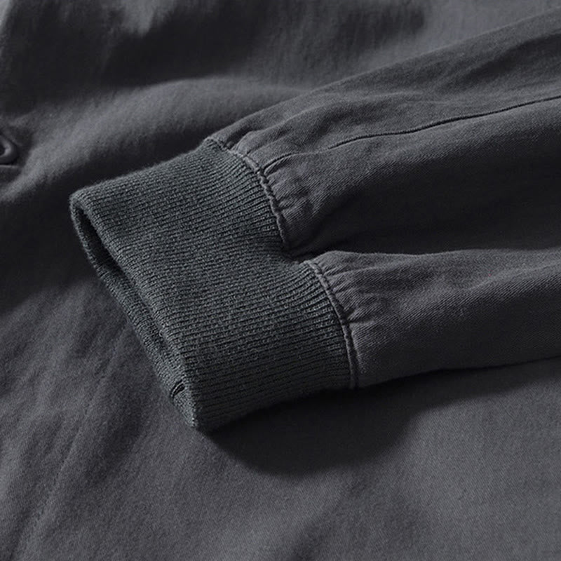 Fall Solid Long Sleeve Buttons Down Men Cotton Shirt With Pockets