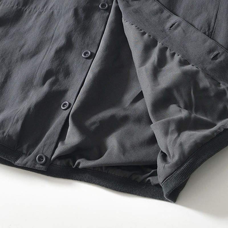 Fall Solid Long Sleeve Buttons Down Men Cotton Shirt With Pockets