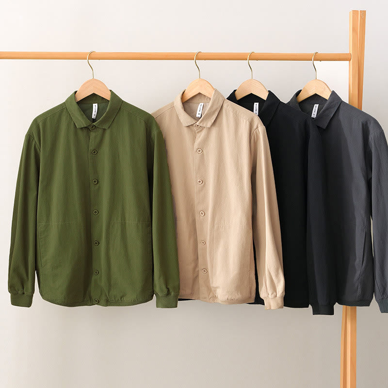 Fall Solid Long Sleeve Buttons Down Men Cotton Shirt With Pockets