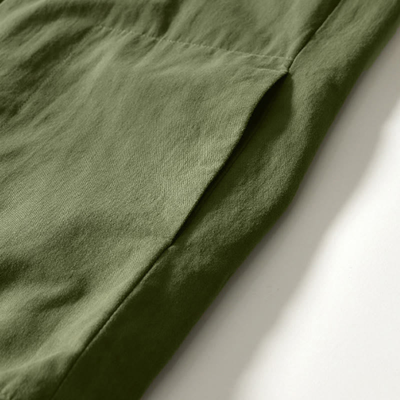 Fall Solid Long Sleeve Buttons Down Men Cotton Shirt With Pockets