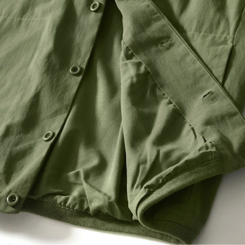 Fall Solid Long Sleeve Buttons Down Men Cotton Shirt With Pockets