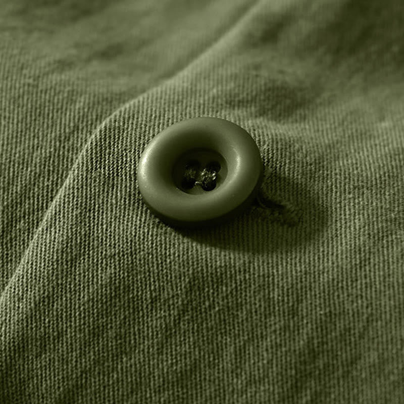 Fall Solid Long Sleeve Buttons Down Men Cotton Shirt With Pockets
