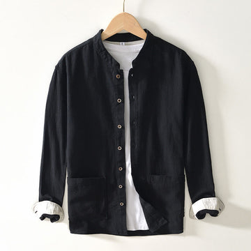 Tactile Ramie Cotton Stand Collar Mindful Men's Shirt