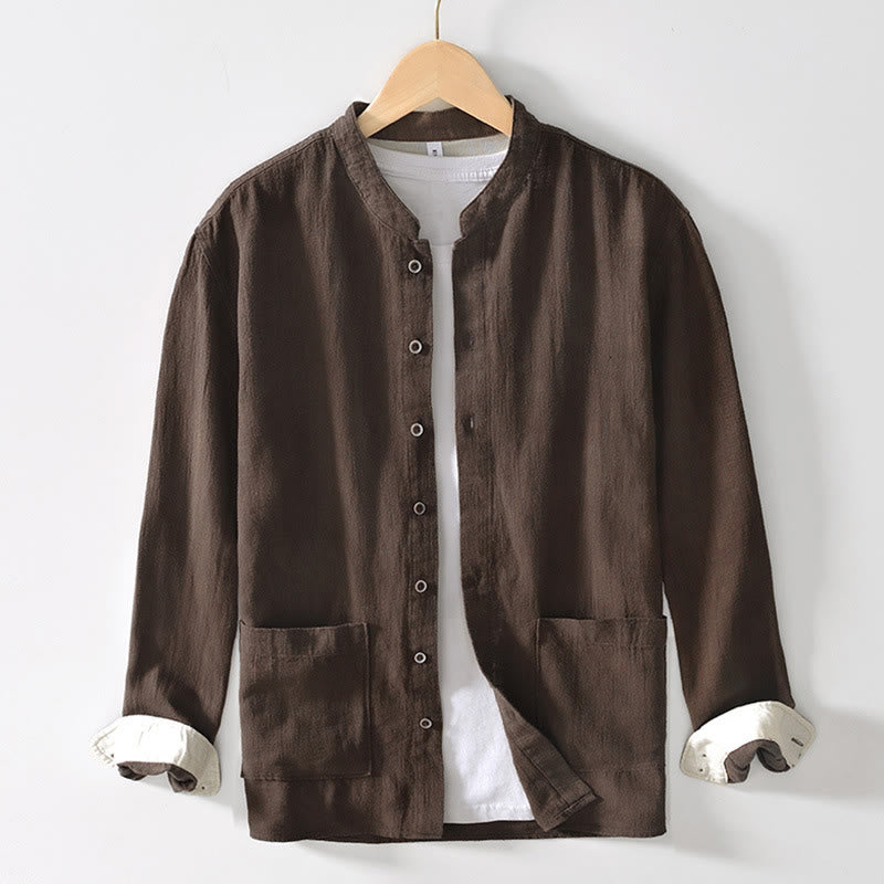Tactile Ramie Cotton Stand Collar Mindful Men's Shirt