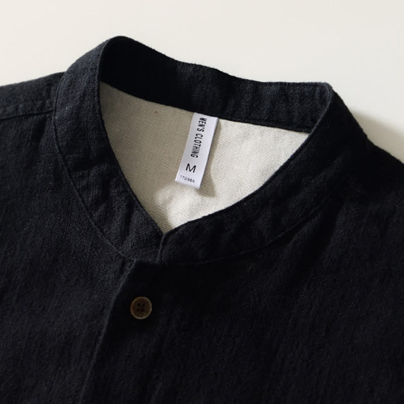 Tactile Ramie Cotton Stand Collar Mindful Men's Shirt