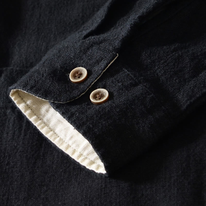 Tactile Ramie Cotton Stand Collar Mindful Men's Shirt