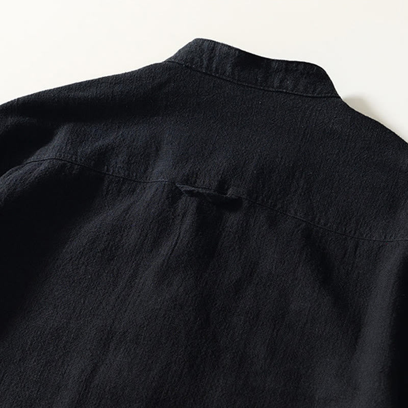 Tactile Ramie Cotton Stand Collar Mindful Men's Shirt