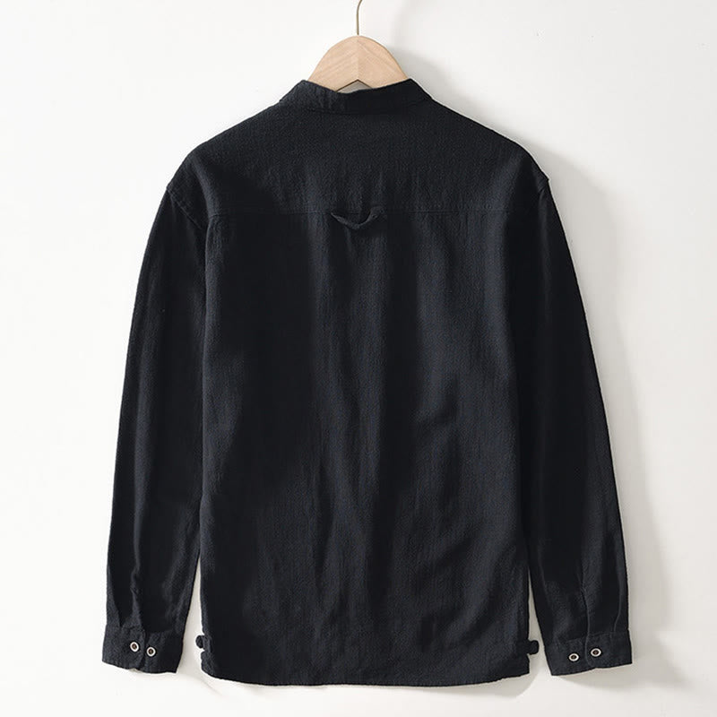 Tactile Ramie Cotton Stand Collar Mindful Men's Shirt