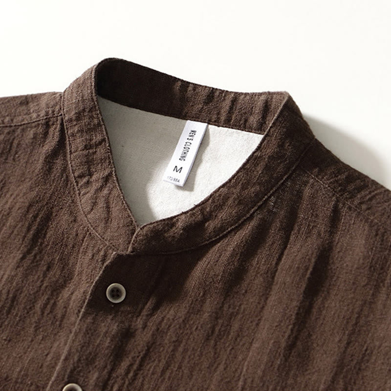 Tactile Ramie Cotton Stand Collar Mindful Men's Shirt
