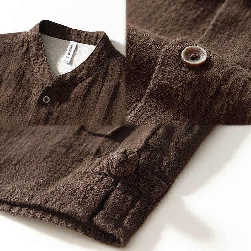 Tactile Ramie Cotton Stand Collar Mindful Men's Shirt