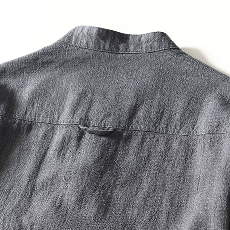 Tactile Ramie Cotton Stand Collar Mindful Men's Shirt