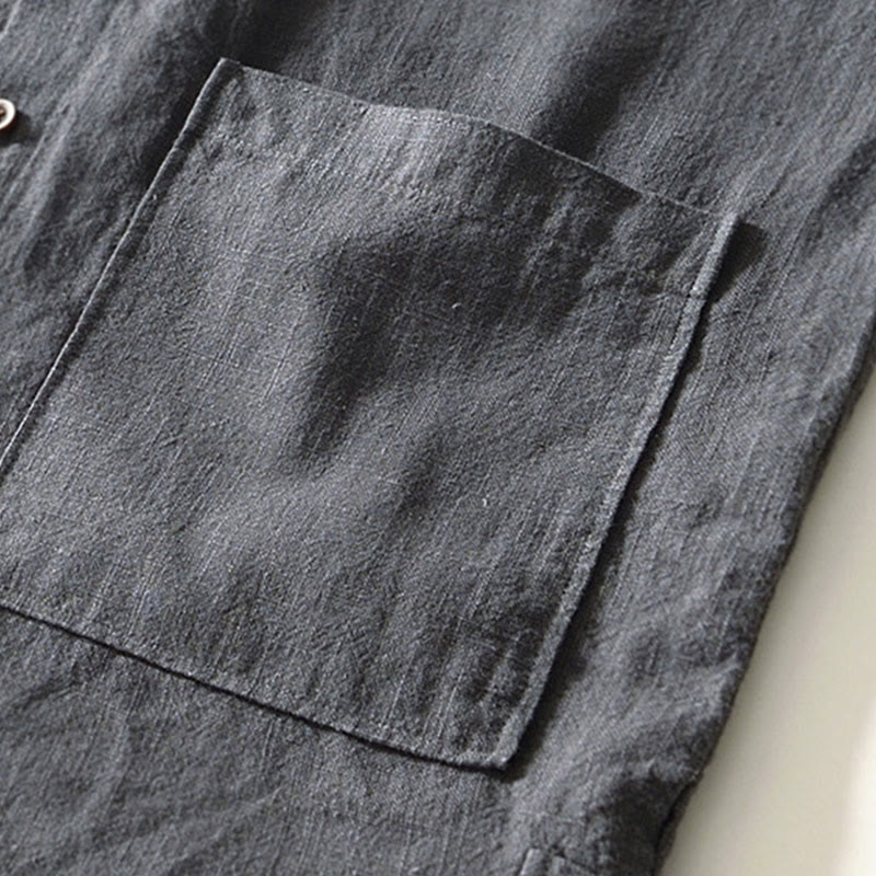 Tactile Ramie Cotton Stand Collar Mindful Men's Shirt