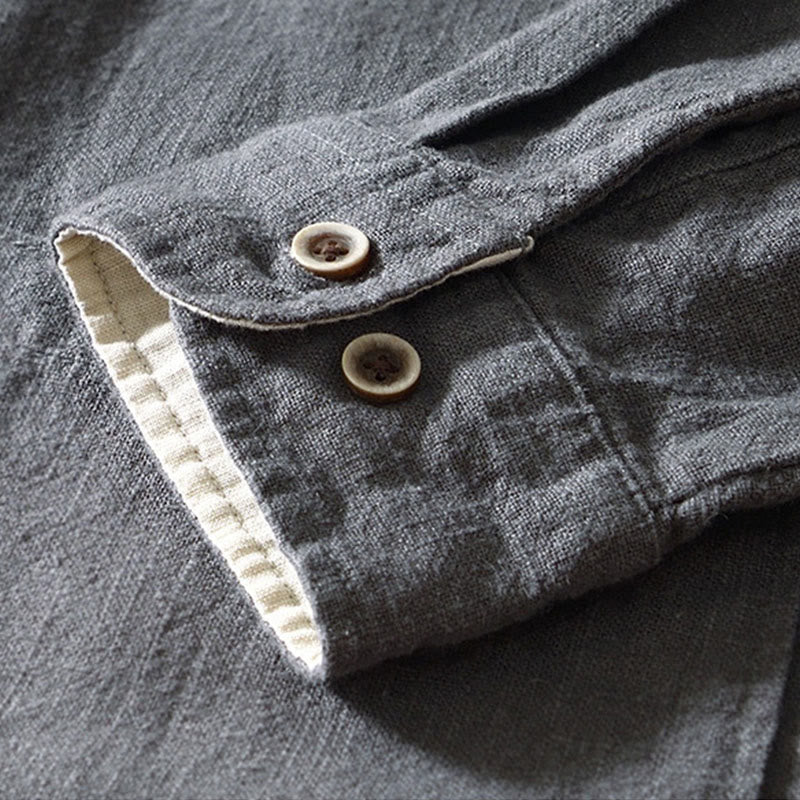 Tactile Ramie Cotton Stand Collar Mindful Men's Shirt